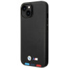 BMW BMHMP14M22PTDK puzdro na Apple iPhone 14 Plus / 15 Plus, Leather Stamp Tricolor MagSafe, čierne