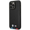 BMW BMHMP14X22PTDK puzdro na Apple iPhone 14 Pro Max, Leather Stamp Tricolor MagSafe, čierne