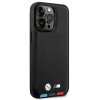 BMW BMHMP14X22PTDK puzdro na Apple iPhone 14 Pro Max, Leather Stamp Tricolor MagSafe, čierne