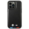 BMW BMHMP14L22PTDK puzdro na Apple iPhone 14 Pro, Leather Stamp Tricolor MagSafe, čierne