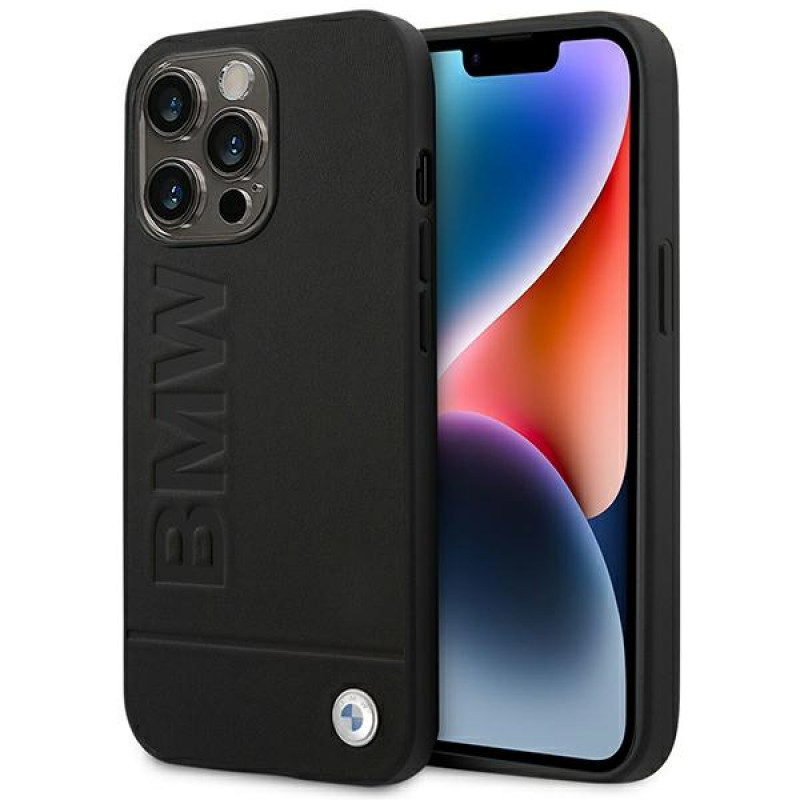 BMW BMHCP14XSLLBK puzdro Apple iPhone 14 Pro Max, Leather Stamp, čierne