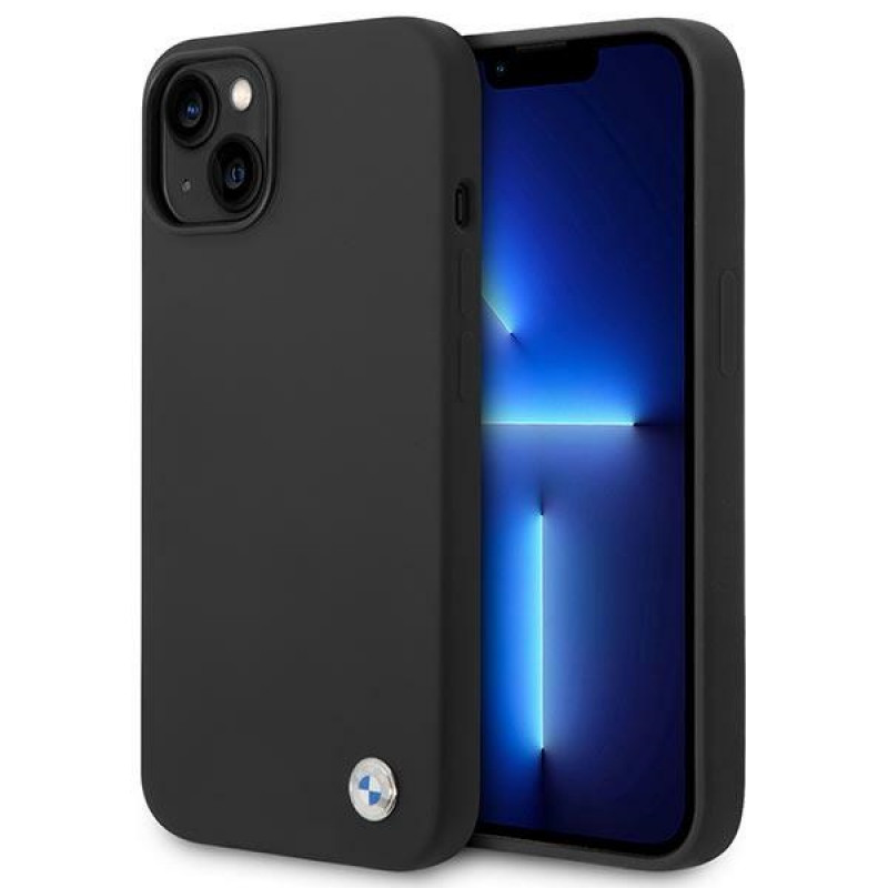 BMW BMHCP14SSILBK puzdro na Apple iPhone 14, Silicone Metal Logo, čierne