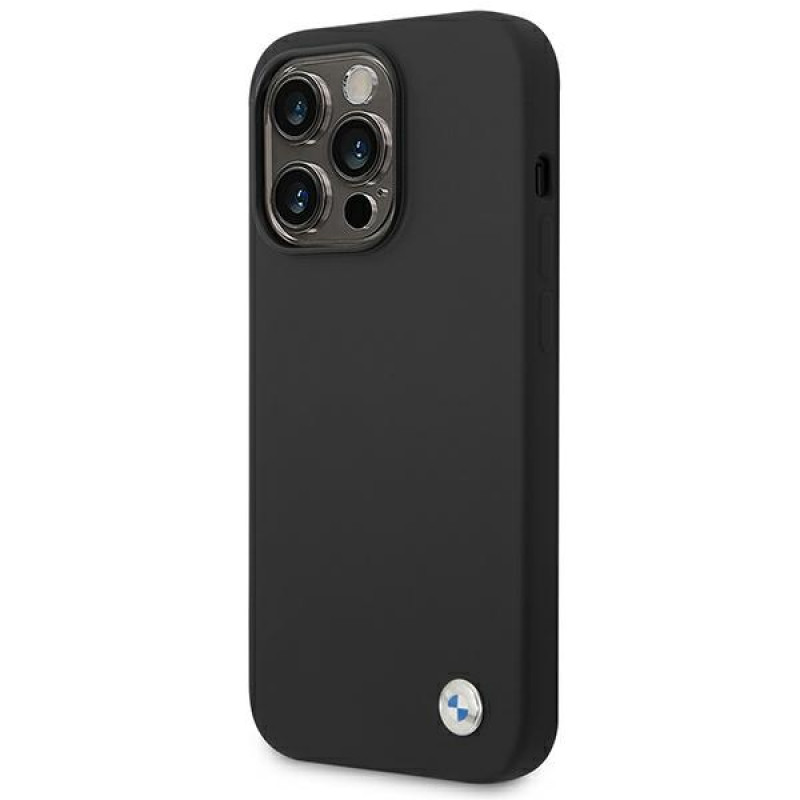 BMW BMHCP14XSILBK Silicone Metal Logo puzdro na Apple iPhone 14 Pro Max 6,7", čierne