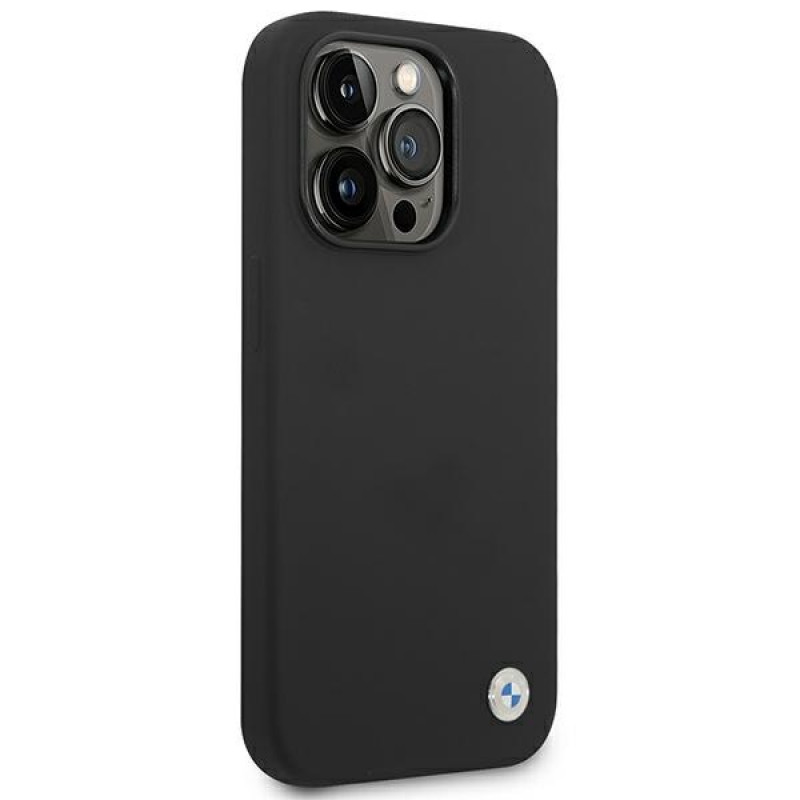 BMW BMHCP14XSILBK Silicone Metal Logo puzdro na Apple iPhone 14 Pro Max 6,7", čierne