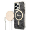 Guess GUBPP13LH4EACSK puzdro + bezdrôtová nabíjačka pre Apple iPhone 13 Pro, čierne pevné puzdro 4G Print MagSafe