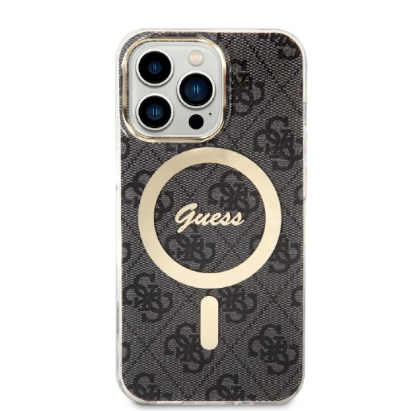 Guess GUBPP13LH4EACSK puzdro + bezdrôtová nabíjačka pre Apple iPhone 13 Pro, čierne pevné puzdro 4G Print MagSafe