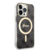 Guess GUBPP13LH4EACSK puzdro + bezdrôtová nabíjačka pre Apple iPhone 13 Pro, čierne pevné puzdro 4G Print MagSafe