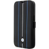 BMW BMBKP14L22RVSK Leather Stamp Blue Lines puzdro na knihu pre Apple iPhone 14 Pro 6.1", čierne