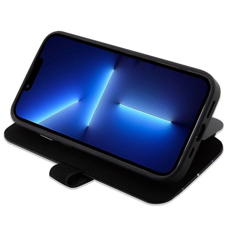 BMW BMBKP14L22RVSK Leather Stamp Blue Lines puzdro na knihu pre Apple iPhone 14 Pro 6.1", čierne