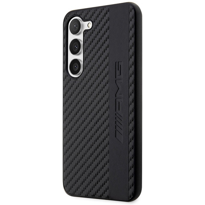 Mercedes-AMG AMHCS23SBLSCA Carbon Stripe & Embossed pevné puzdro pre Samsung Galaxy S23 (S911), čierne