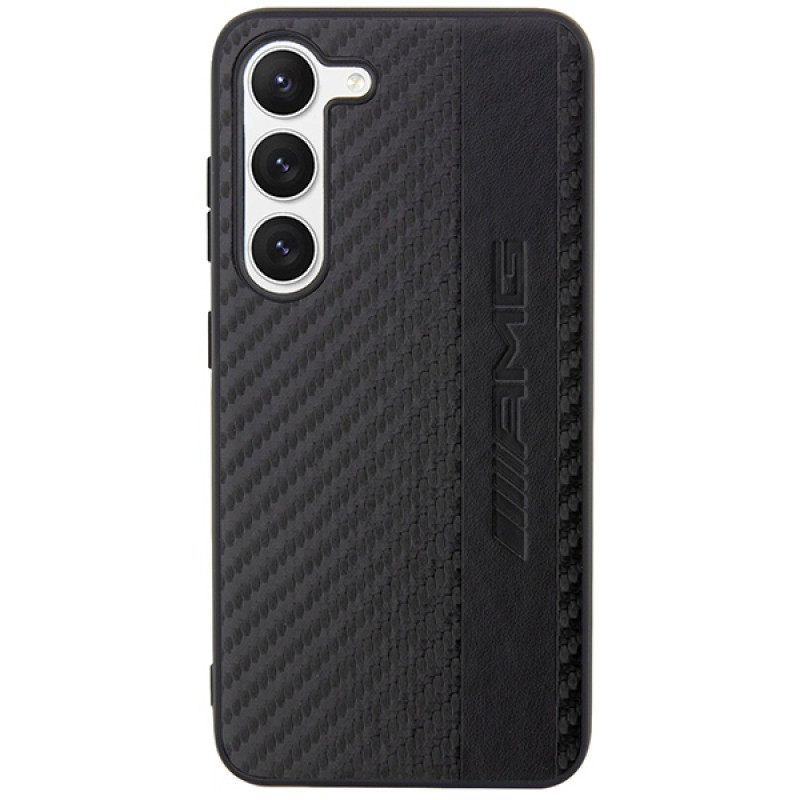 Mercedes-AMG AMHCS23SBLSCA Carbon Stripe & Embossed pevné puzdro pre Samsung Galaxy S23 (S911), čierne