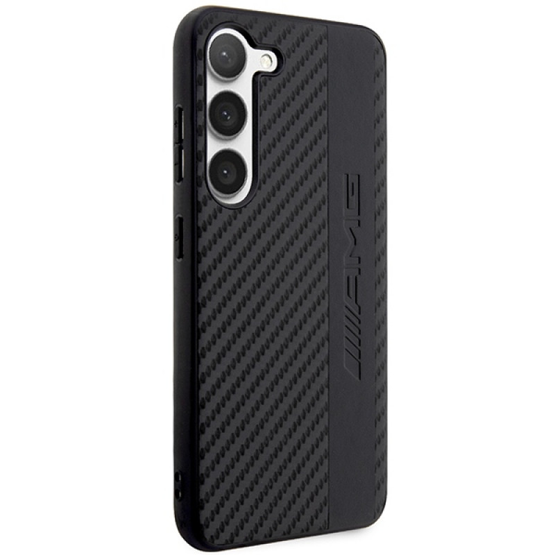 Mercedes-AMG AMHCS23SBLSCA Carbon Stripe & Embossed pevné puzdro pre Samsung Galaxy S23 (S911), čierne