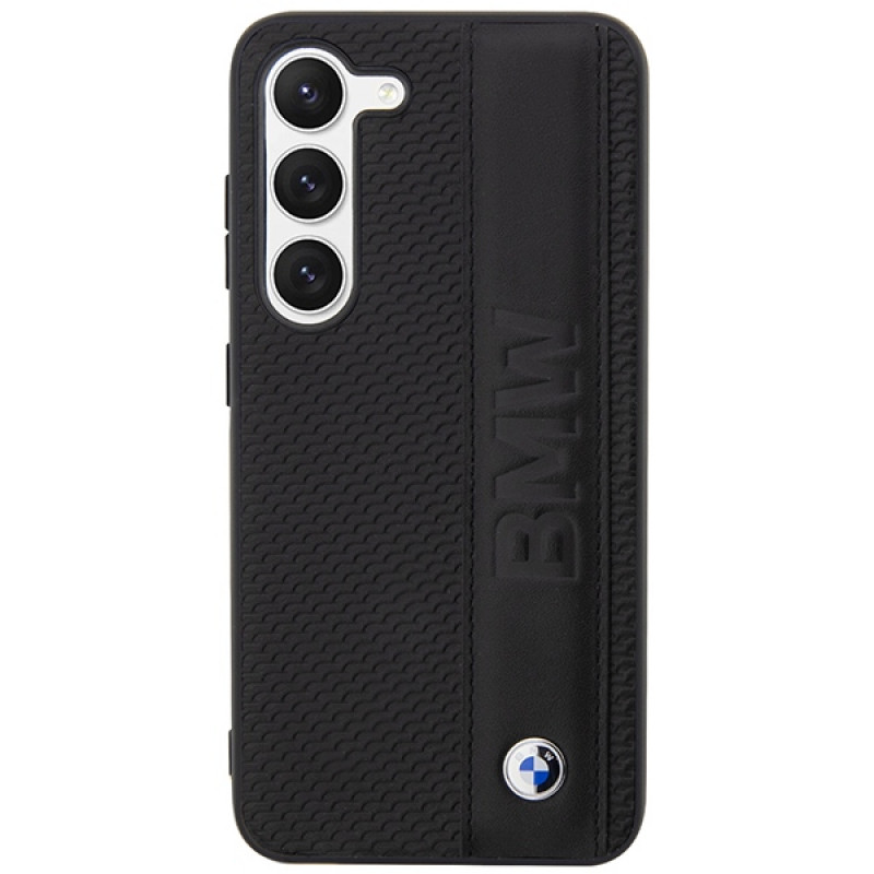 BMW BMHCS23M22RDPK puzdro hardcase Leather Textured & Stripe pre Samsung Galaxy S23+ (S916), čierne