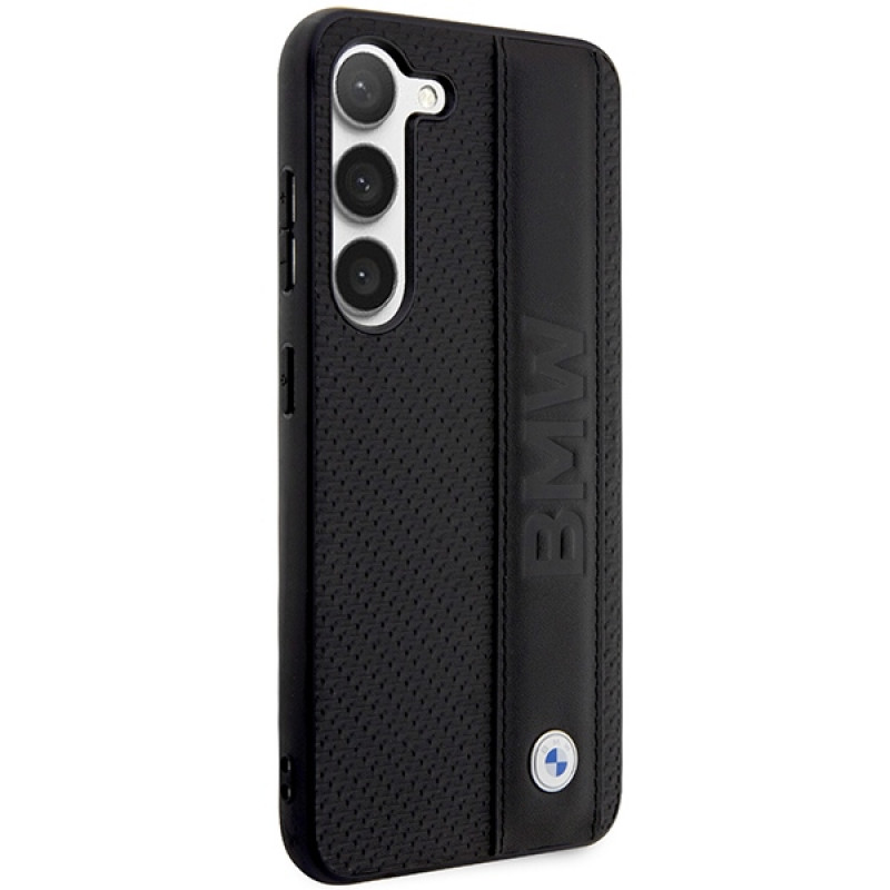 BMW BMHCS23M22RDPK puzdro hardcase Leather Textured & Stripe pre Samsung Galaxy S23+ (S916), čierne