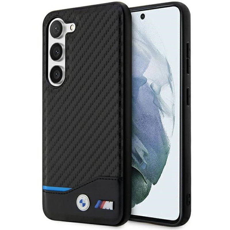 BMW BMHCS23M22NBCK Leather Carbon pevné puzdro pre Samsung Galaxy S23+ (S916), čierne