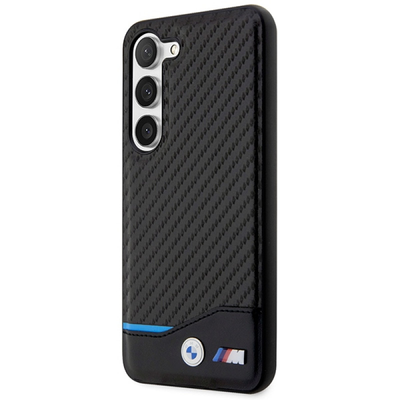 BMW BMHCS23M22NBCK Leather Carbon pevné puzdro pre Samsung Galaxy S23+ (S916), čierne