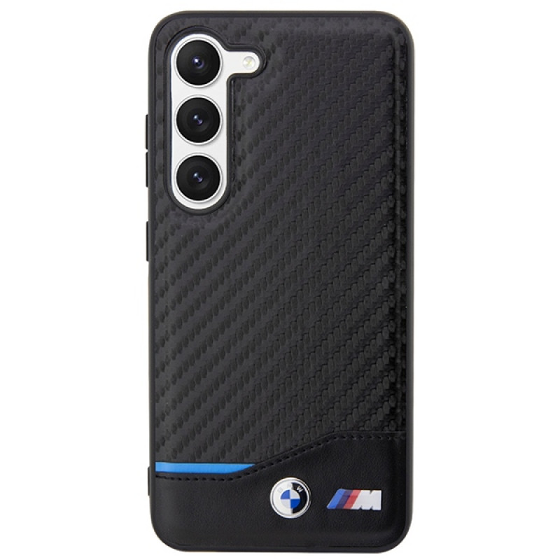 BMW BMHCS23M22NBCK Leather Carbon pevné puzdro pre Samsung Galaxy S23+ (S916), čierne