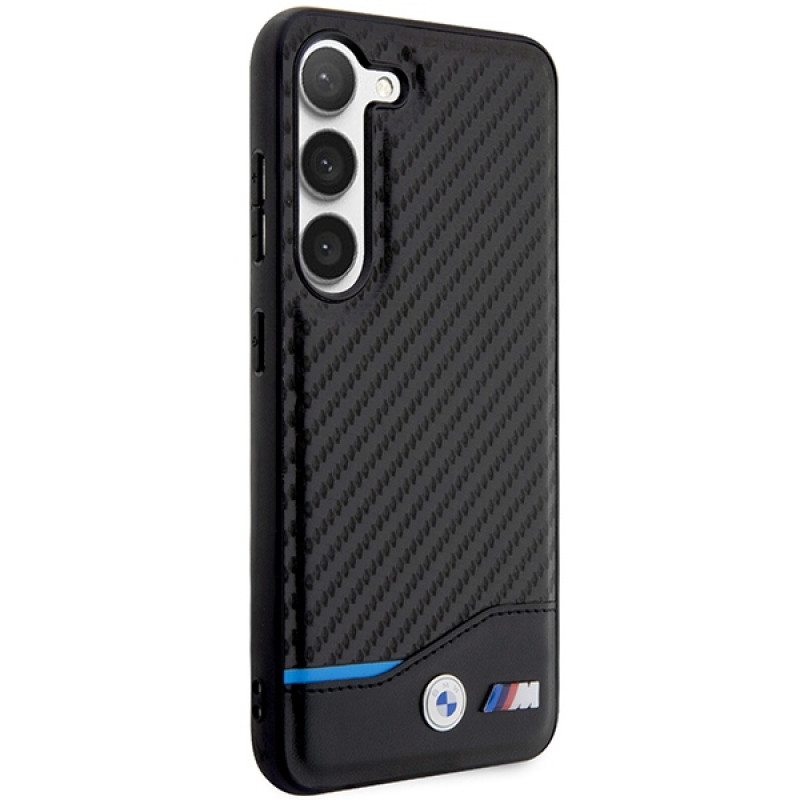 BMW BMHCS23M22NBCK Leather Carbon pevné puzdro pre Samsung Galaxy S23+ (S916), čierne