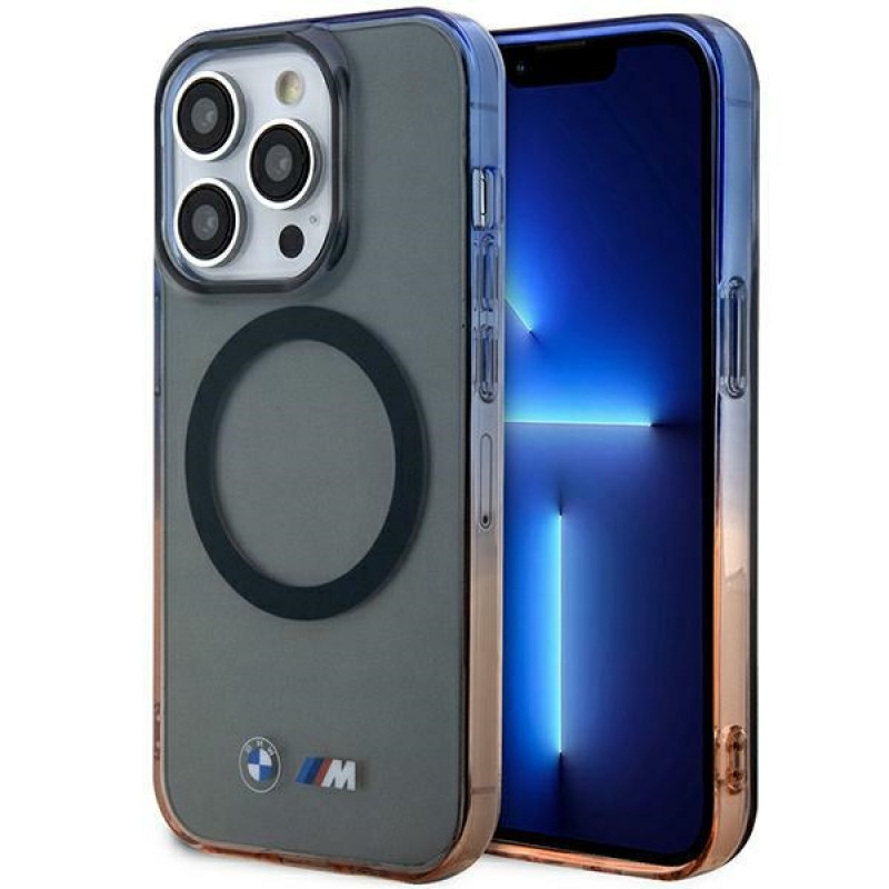 BMW BMHMP14XHTGE Gradient Bumper pevné puzdro pre Apple iPhone 14 Pro Max, sivé, MagSafe