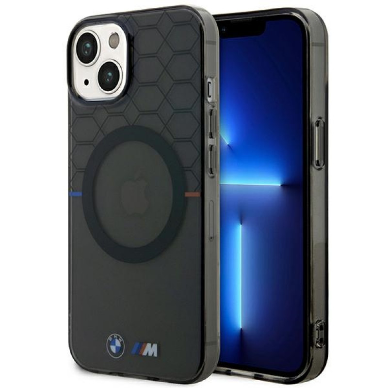 BMW BMHMP14MHGPK Pattern MagSafe pevné puzdro pre Apple iPhone 14 Plus / 15 Plus, sivé