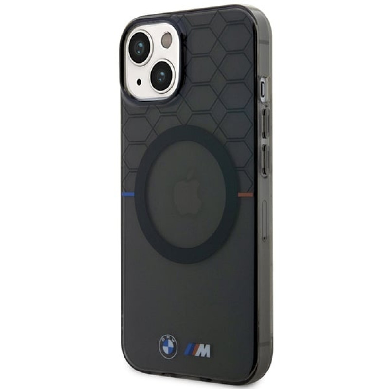 BMW BMHMP14MHGPK Pattern MagSafe pevné puzdro pre Apple iPhone 14 Plus / 15 Plus, sivé