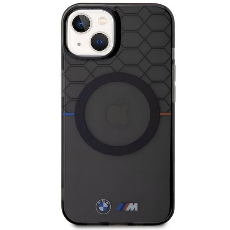 BMW BMHMP14MHGPK Pattern MagSafe pevné puzdro pre Apple iPhone 14 Plus / 15 Plus, sivé