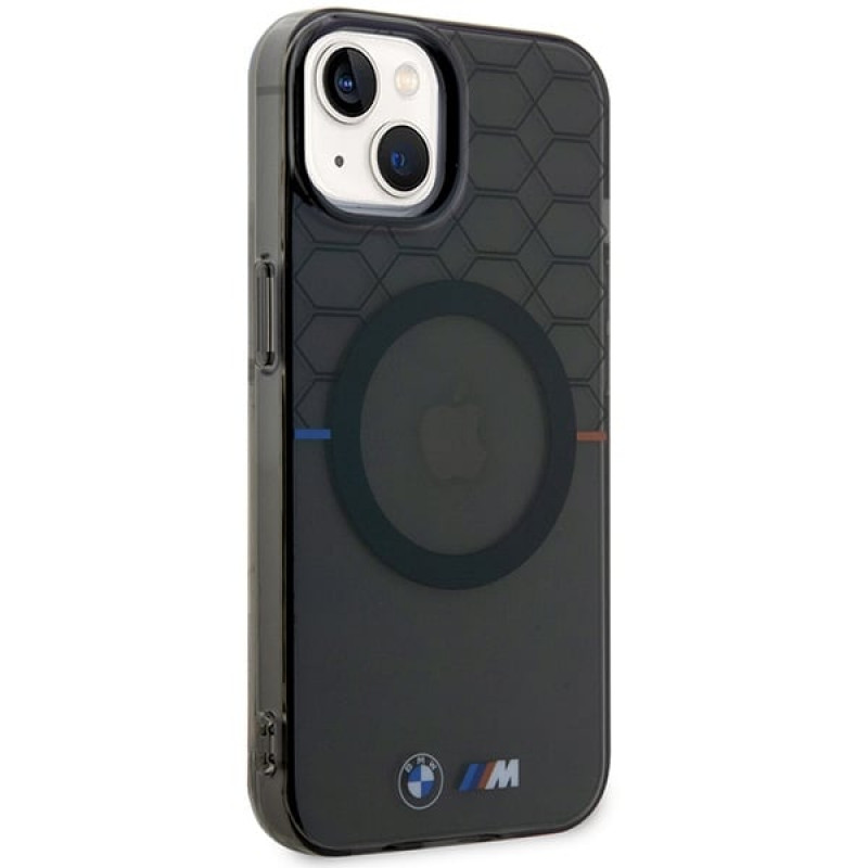 BMW BMHMP14MHGPK Pattern MagSafe pevné puzdro pre Apple iPhone 14 Plus / 15 Plus, sivé