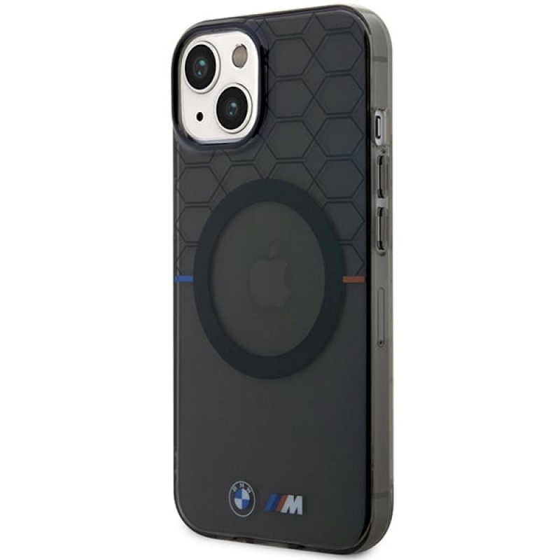 BMW BMHMP14SHGPK Pattern MagSafe pevné puzdro pre Apple iPhone 14, sivé