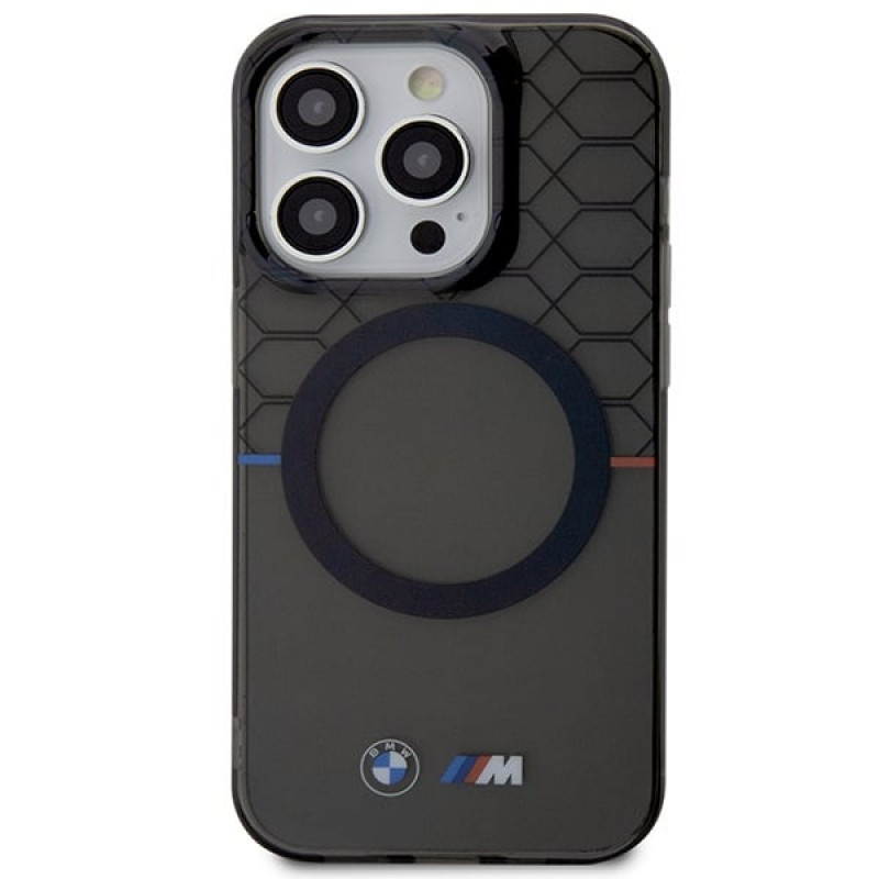BMW BMHMP14LHGPK Pattern MagSafe pevné puzdro pre Apple iPhone 14 Pro, sivé