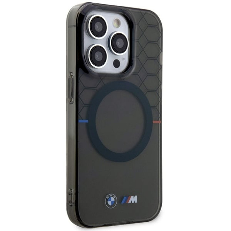 BMW BMHMP14LHGPK Pattern MagSafe pevné puzdro pre Apple iPhone 14 Pro, sivé
