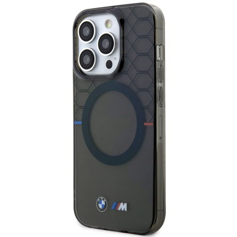 BMW BMHMP14XHGPK Pattern MagSafe pevné puzdro pre Apple iPhone 14 Pro Max, sivé