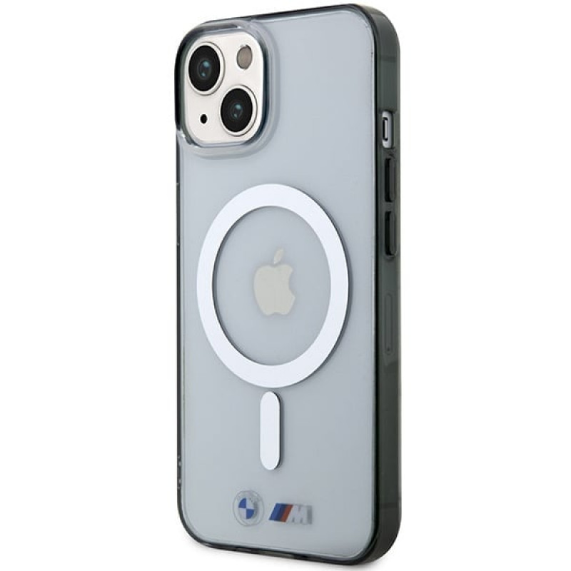 BMW BMHMP14MHCRS Silver Ring MagSafe pevné puzdro pre Apple iPhone 14 Plus / 15 Plus, priehľadné