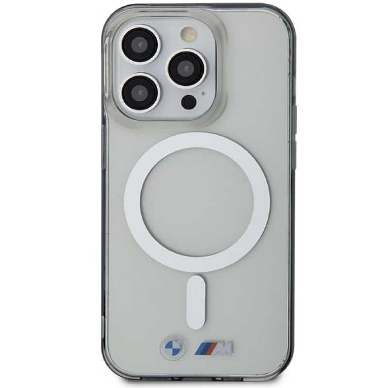 BMW BMHMP14LHCRS strieborný prsteň MagSafe pevné puzdro pre Apple iPhone 14 Pro, transparentné