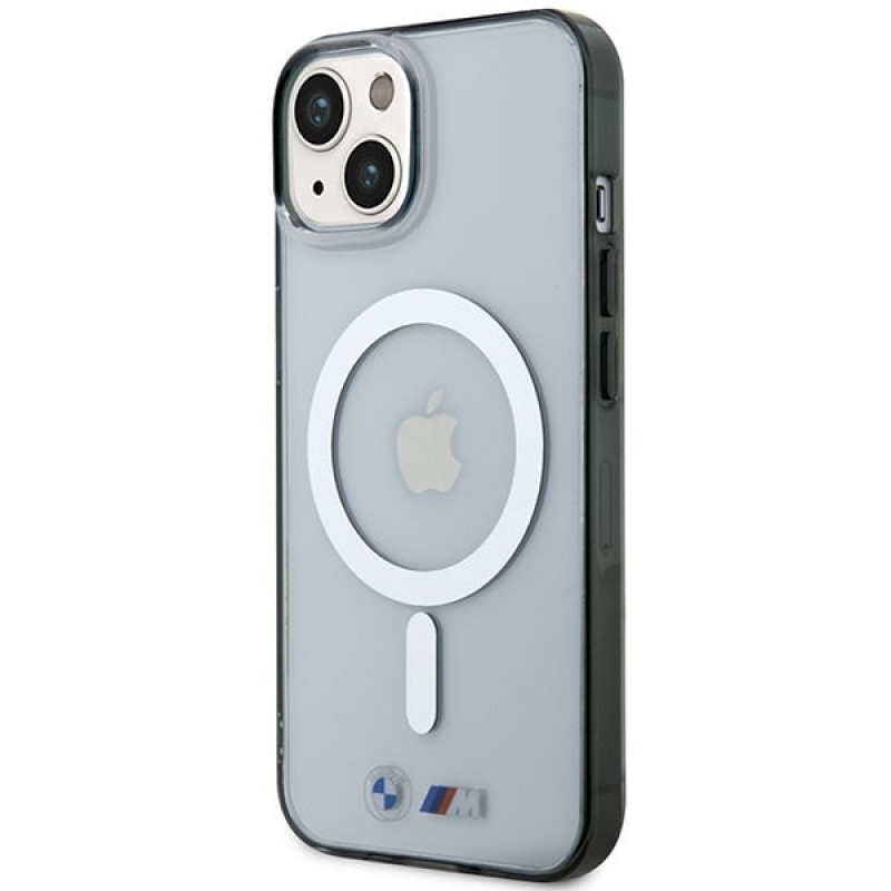 BMW BMHMP14SHCRS strieborný prsteň MagSafe puzdro na Apple iPhone 14, transparentné