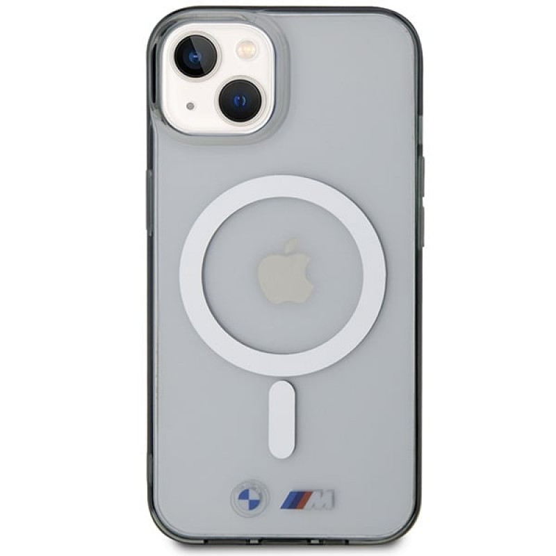 BMW BMHMP14SHCRS strieborný prsteň MagSafe puzdro na Apple iPhone 14, transparentné