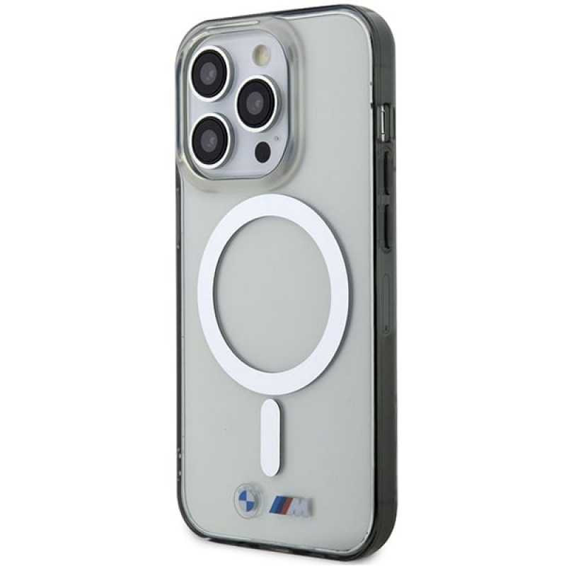 BMW BMHMP14XHCRS strieborný prsteň MagSafe pevné puzdro pre Apple iPhone 14 Pro Max, transparentné