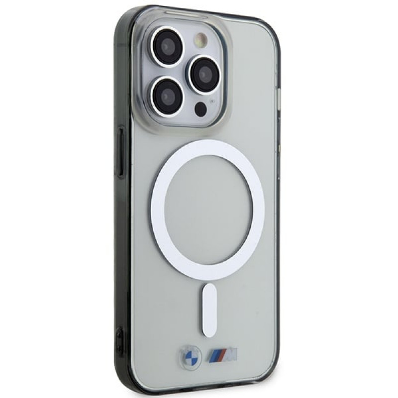 BMW BMHMP14XHCRS strieborný prsteň MagSafe pevné puzdro pre Apple iPhone 14 Pro Max, transparentné
