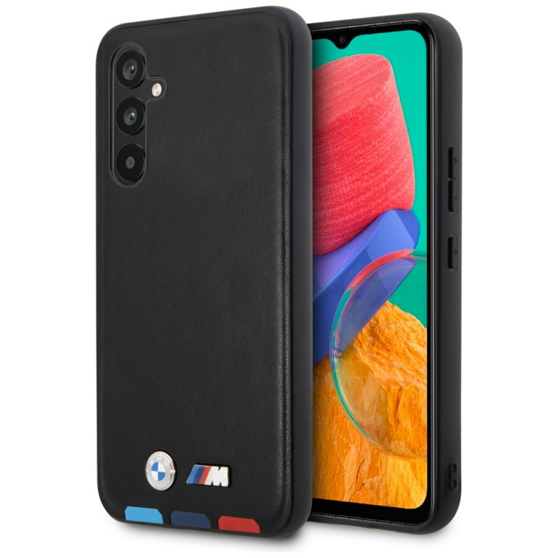 BMW BMHCSA5422PTDK Leather Stamp Tricolor pevné puzdro pre Samsung Galaxy A54 (A546), čierne