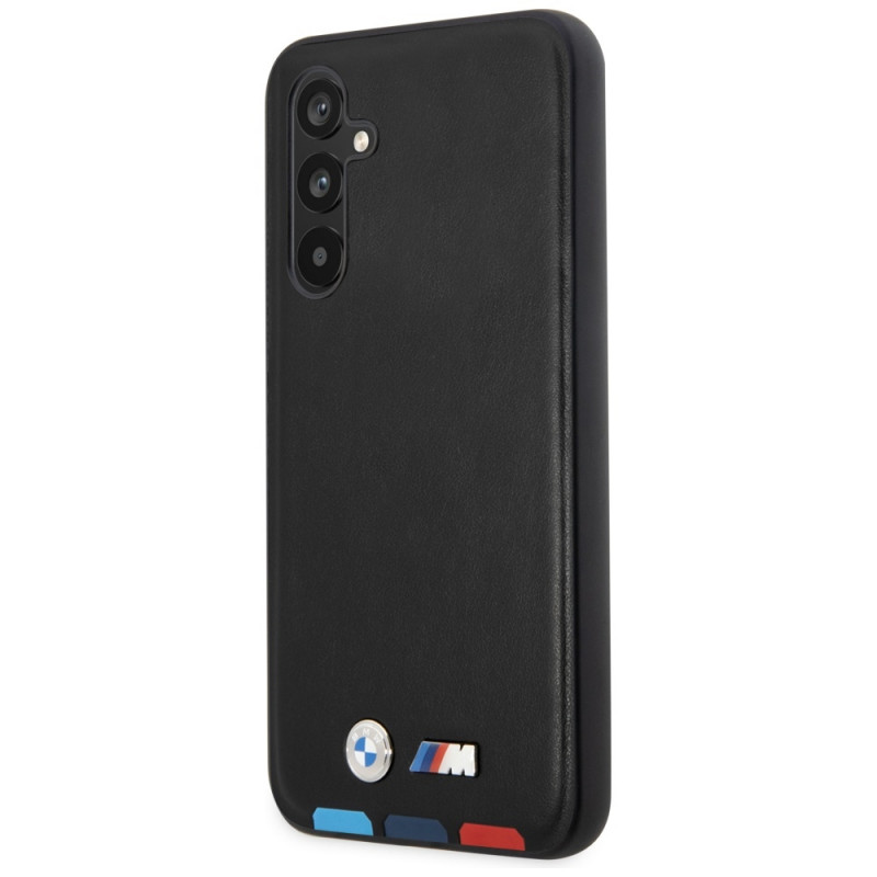 BMW BMHCSA5422PTDK Leather Stamp Tricolor pevné puzdro pre Samsung Galaxy A54 (A546), čierne