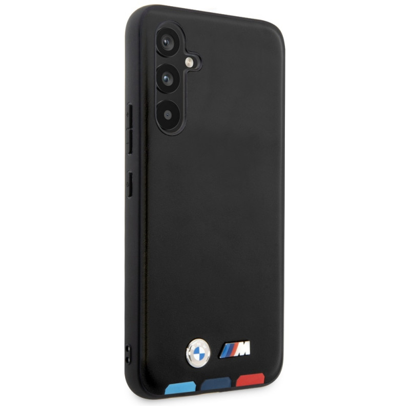BMW BMHCSA5422PTDK Leather Stamp Tricolor pevné puzdro pre Samsung Galaxy A54 (A546), čierne
