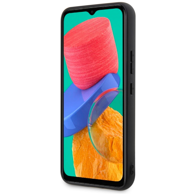 BMW BMHCSA5422PTDK Leather Stamp Tricolor pevné puzdro pre Samsung Galaxy A54 (A546), čierne