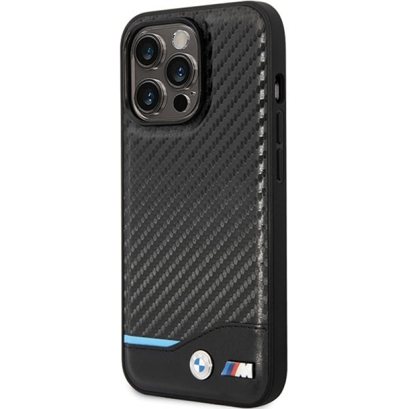 BMW BMHCP13X22NBCK Leather Carbon Hardcase pre Apple iPhone 13 Pro Max, čierny