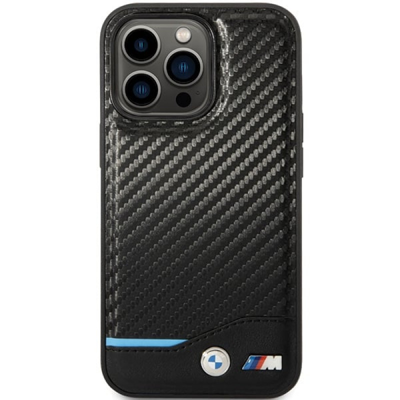 BMW BMHCP13X22NBCK Leather Carbon Hardcase pre Apple iPhone 13 Pro Max, čierny