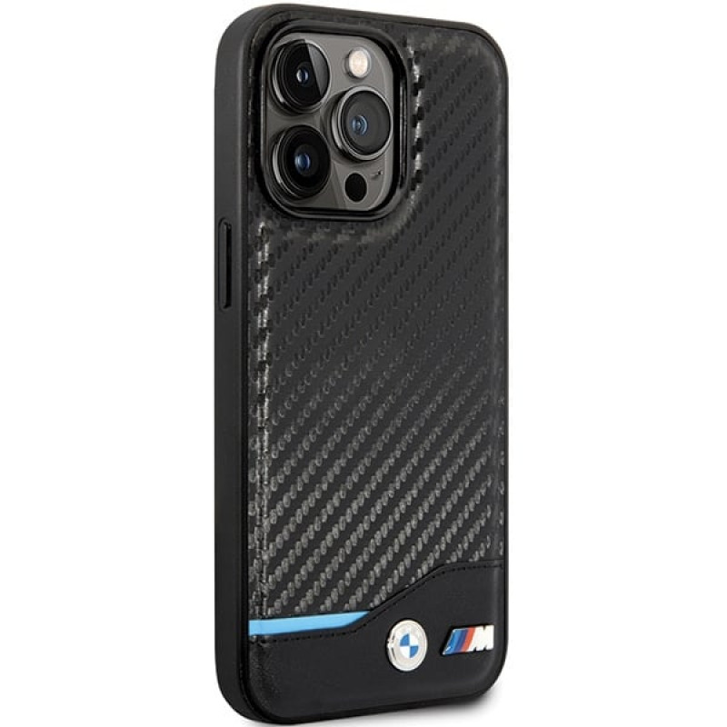 BMW BMHCP13X22NBCK Leather Carbon Hardcase pre Apple iPhone 13 Pro Max, čierny