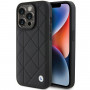 BMW BMHCP15X22RQDK Kožené prešívané puzdro pre Apple iPhone 15 Pro Max, čierne