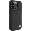 BMW BMHCP15X22RQDK Kožené prešívané puzdro pre Apple iPhone 15 Pro Max, čierne