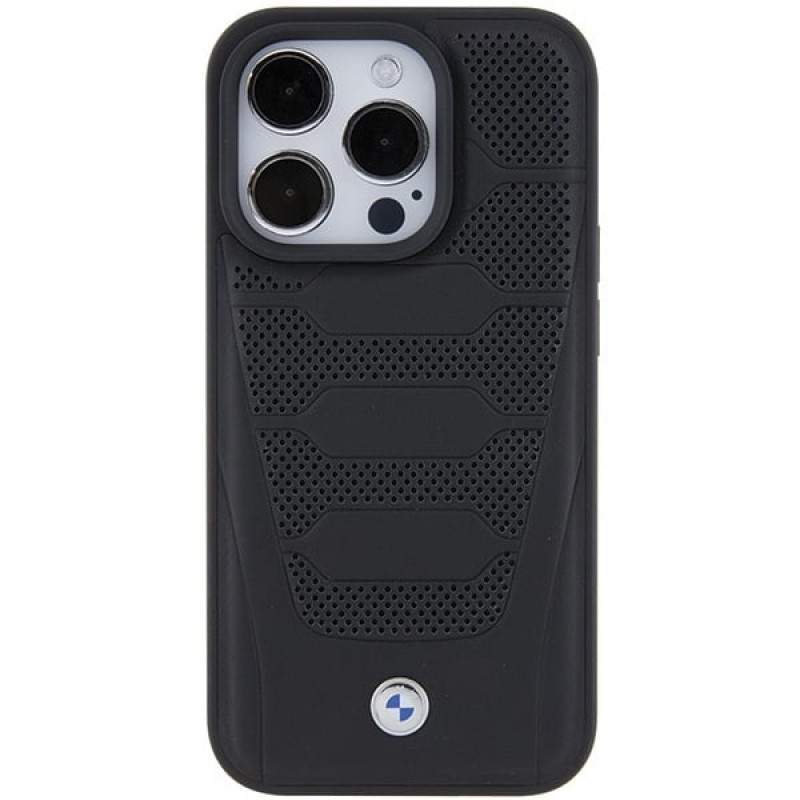 BMW BMHCP15X22RPSK puzdro Hardcase s motívom kožených sedadiel pre Apple iPhone 15 Pro Max, čierne