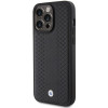 BMW BMHCP15L22RFGK kožené puzdro s diamantovým vzorom pre Apple iPhone 15 Pro, čierne