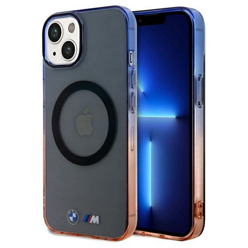 BMW BMHMP15MHTGE Gradient Bumper MagSafe pevné puzdro pre Apple iPhone 15 Plus / 14 Plus, sivé
