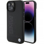 BMW BMHMP15MSLLBK kožené puzdro Leather Hot Stamp MagSafe pre Apple iPhone 15 Plus / 14 Plus, čierne